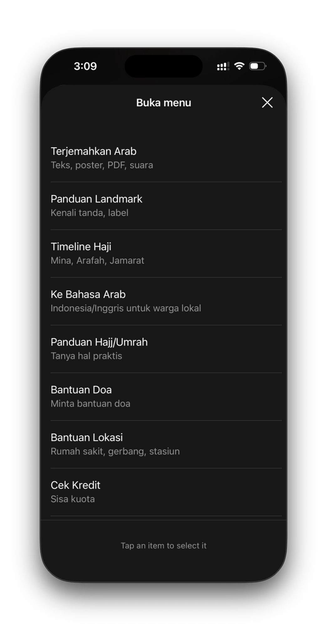 Safara WhatsApp action menu in Indonesian